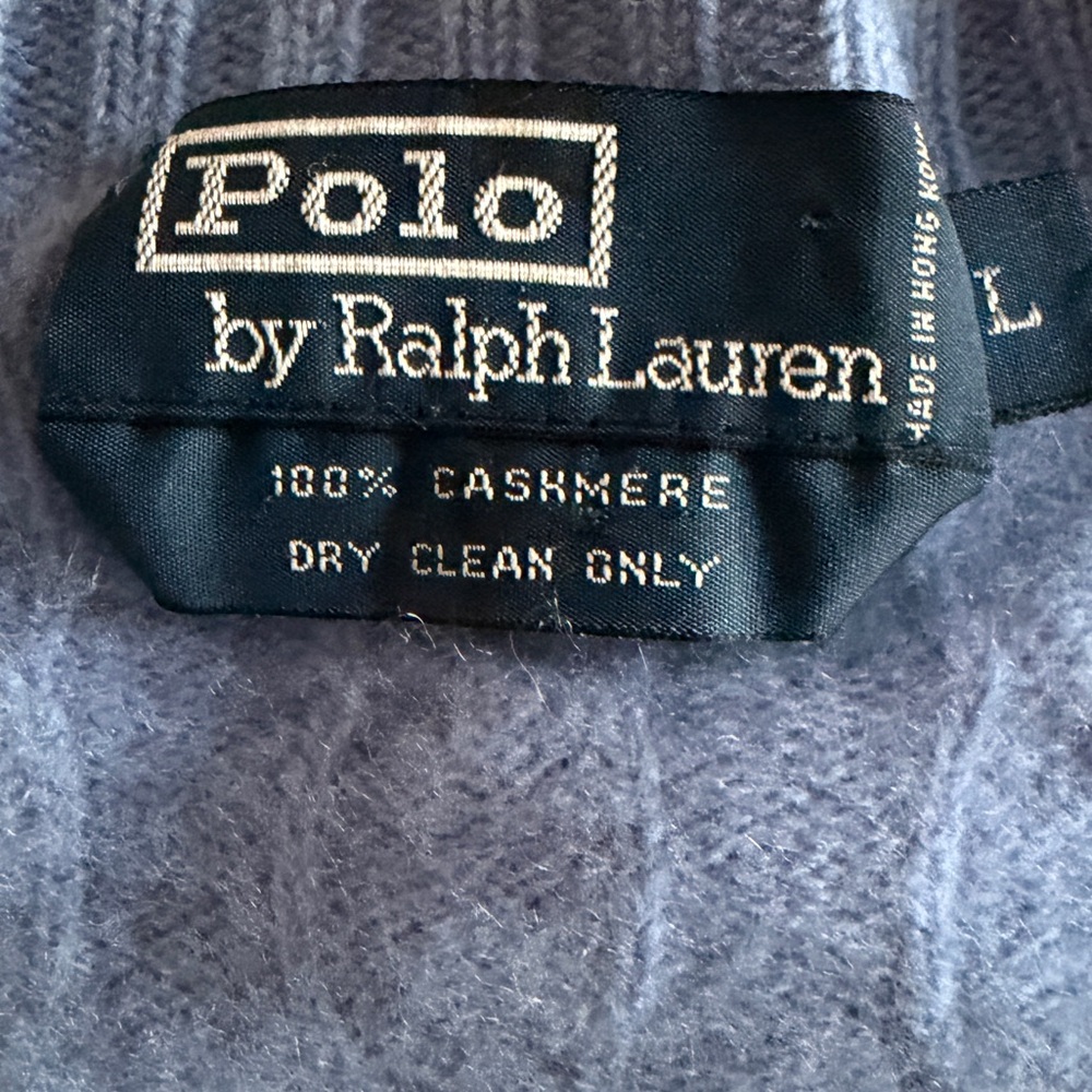 Polo Ralph Lauren 100% Cashmere EUC Cable Knit Sweater Litchfield Blue Size L - Picture 2 of 15